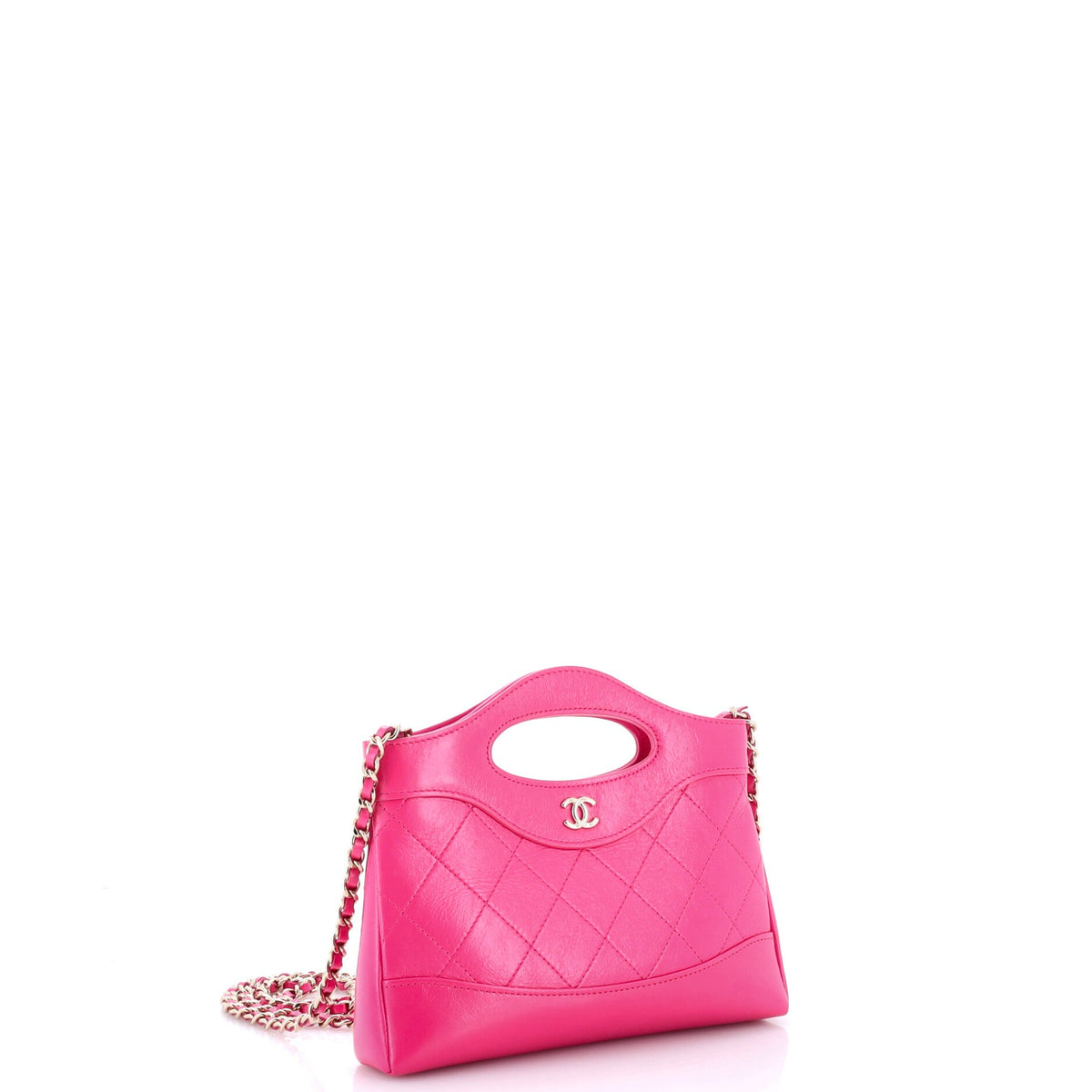 31 Shopping Bag Clutch with Chain Quilted Shiny Crumpled Calfskin Small