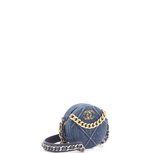 19 Round Clutch with Chain Quilted Denim