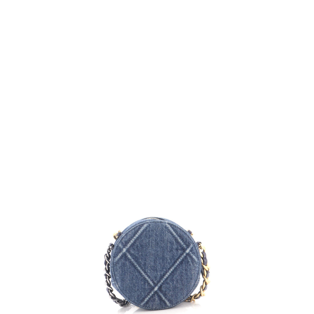 19 Round Clutch with Chain Quilted Denim