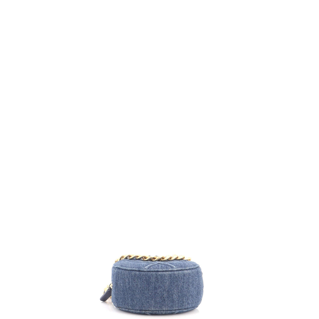 19 Round Clutch with Chain Quilted Denim