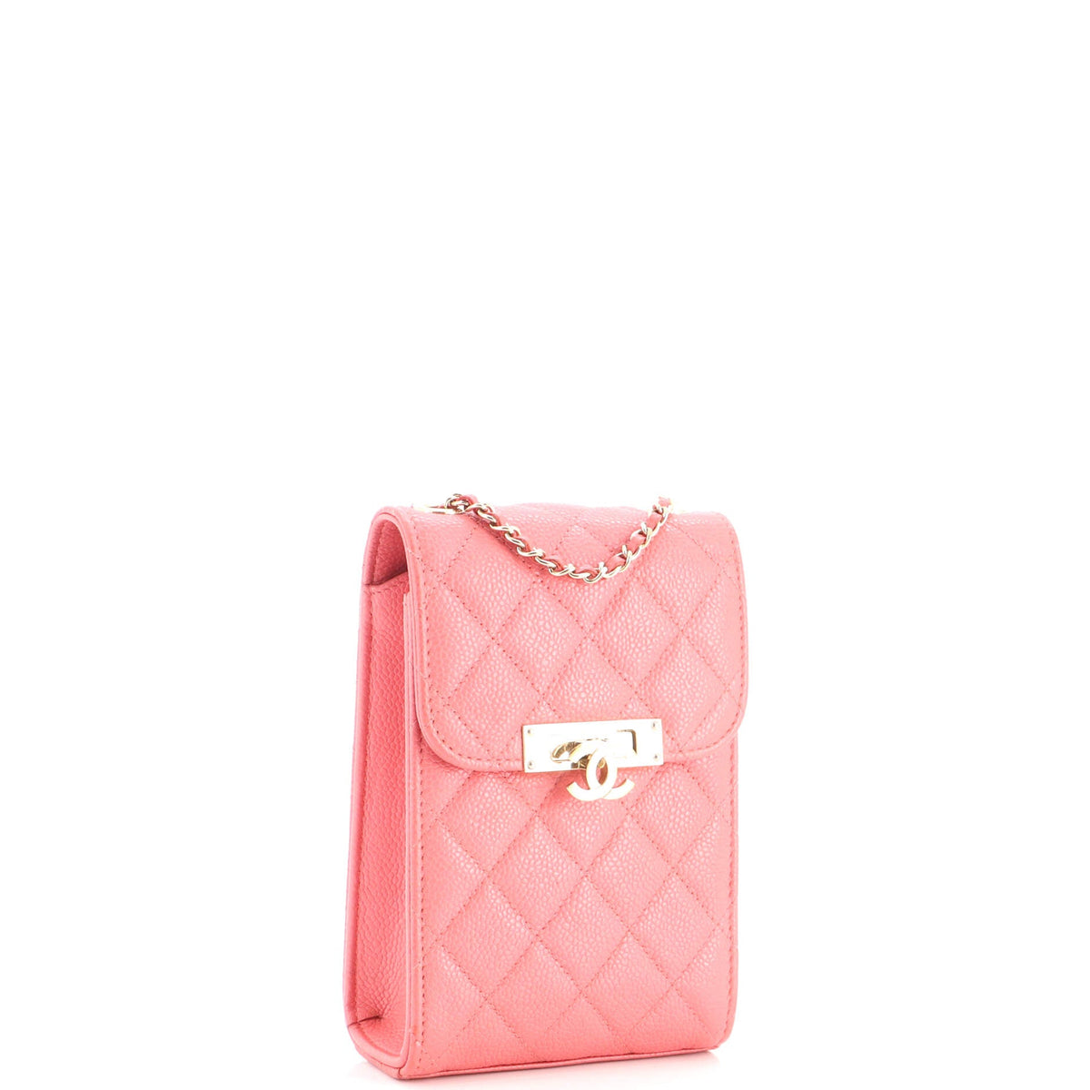Golden Class Phone Holder Crossbody Bag Quilted Caviar