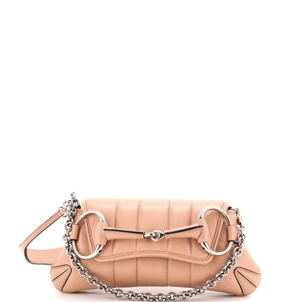 Horsebit Chain Shoulder Bag Vertical Quilted Leather Small