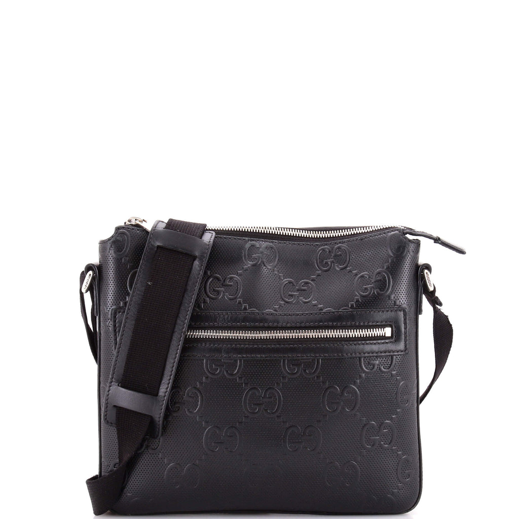Front Zip Messenger GG Embossed Perforated Leather Small