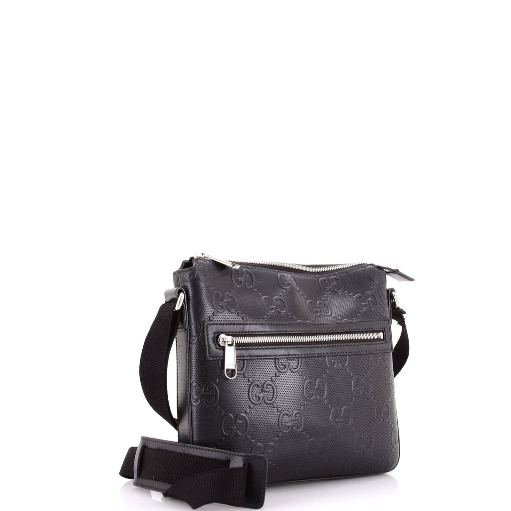 Front Zip Messenger GG Embossed Perforated Leather Small