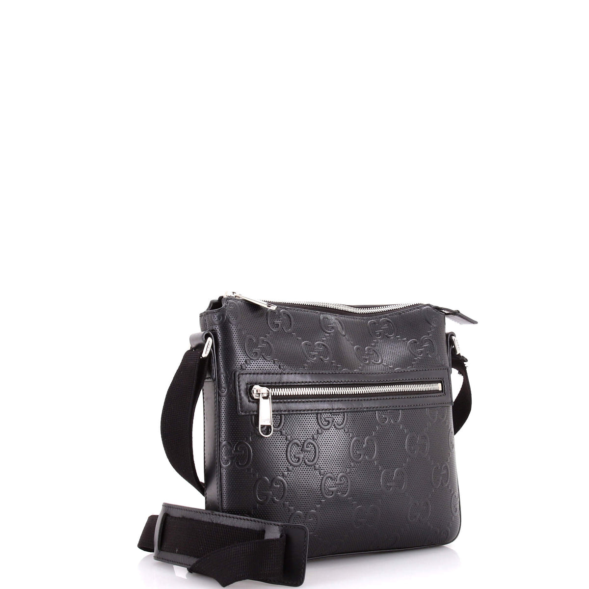 Front Zip Messenger GG Embossed Perforated Leather Small