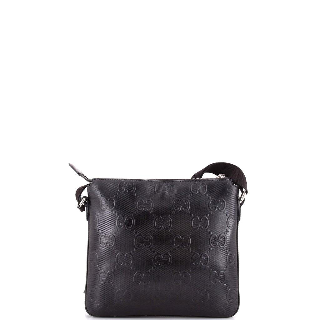 Front Zip Messenger GG Embossed Perforated Leather Small