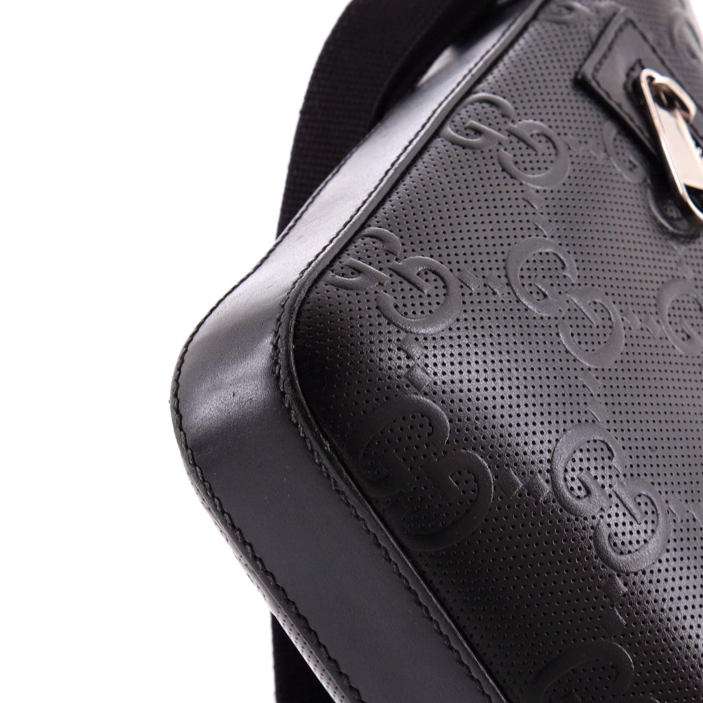 Front Zip Messenger GG Embossed Perforated Leather Small