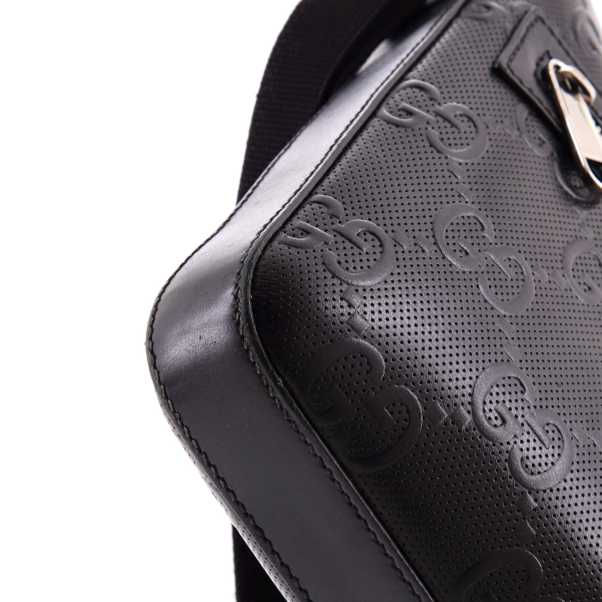 Front Zip Messenger GG Embossed Perforated Leather Small