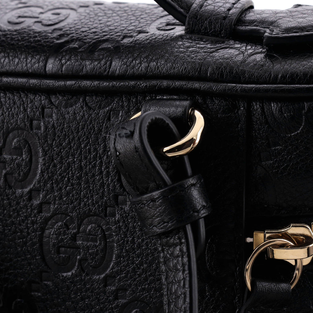 Emblem Top Handle Vanity Bag GG Embossed Leather Small