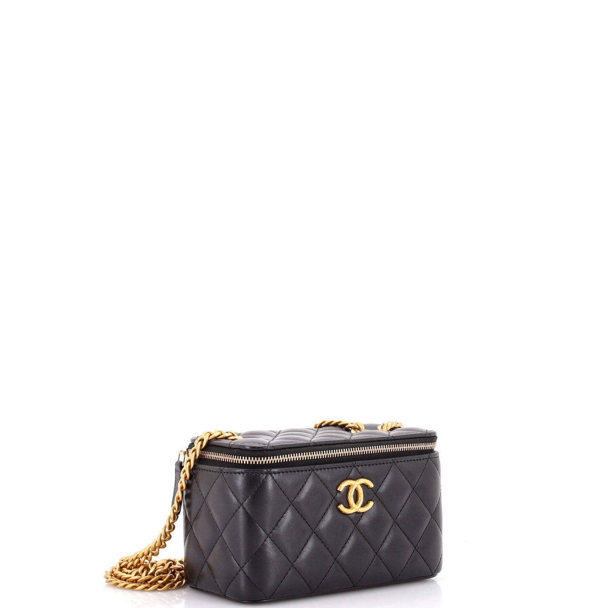 All Slide Long Vanity Case with Chain Quilted Lambskin Small