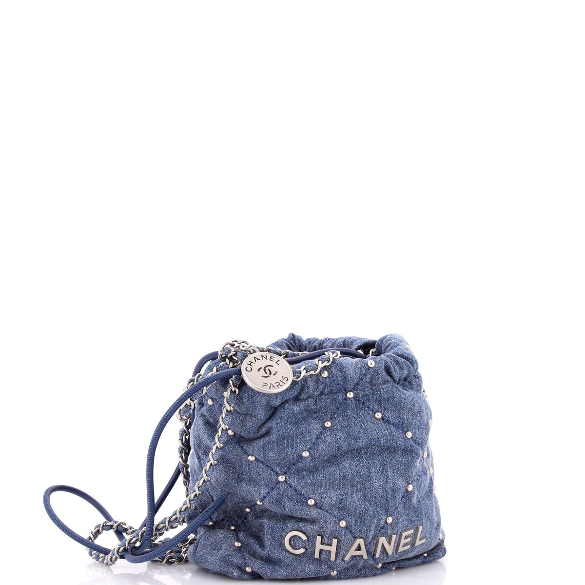 22 Chain Hobo Quilted Studded Denim Mini