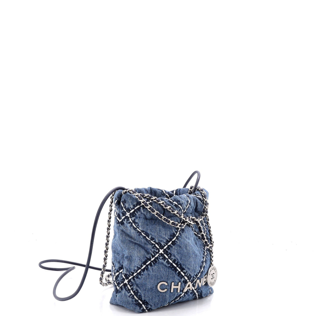 22 Chain Hobo Quilted Stitched Denim Mini