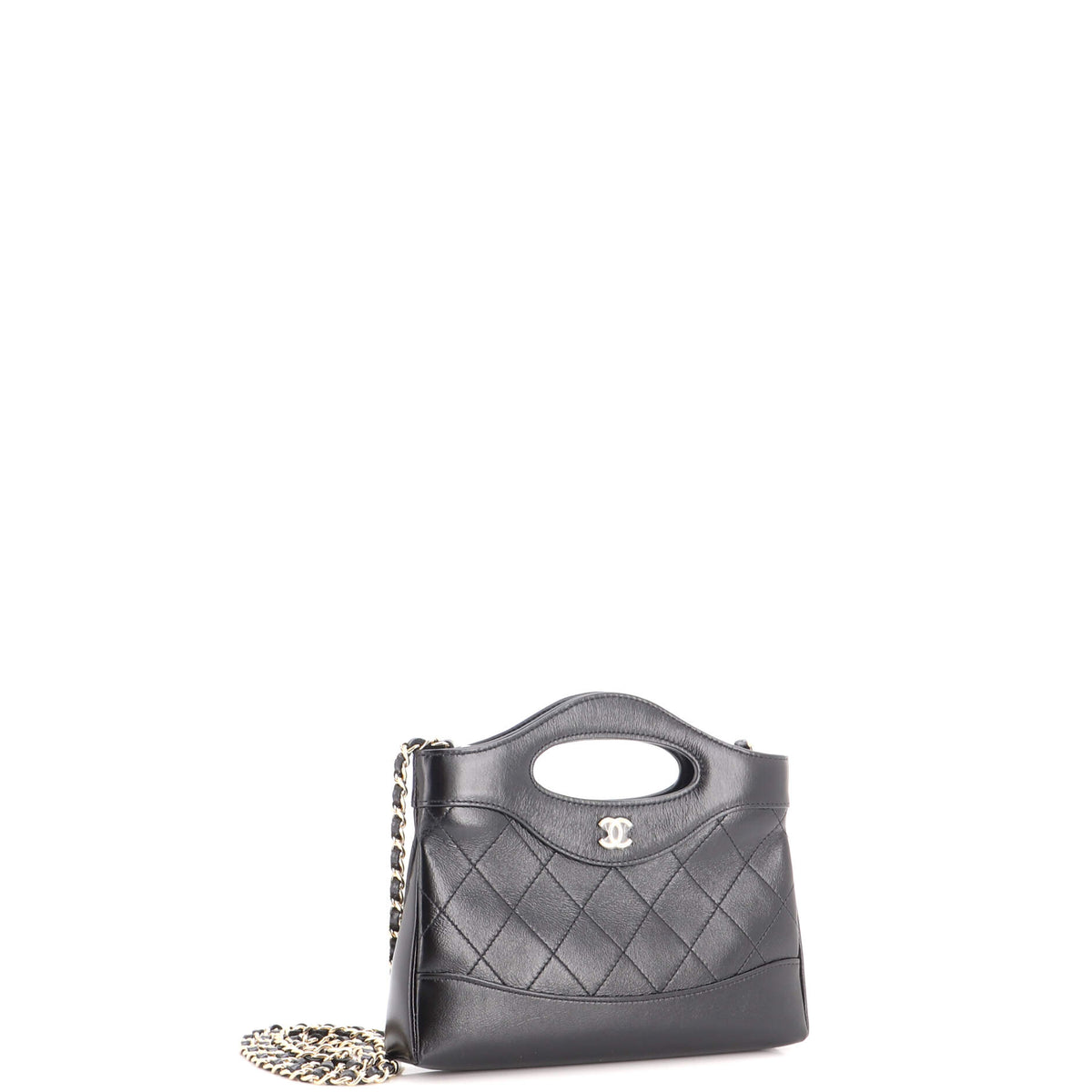 31 Shopping Bag Clutch with Chain Quilted Shiny Crumpled Calfskin Small