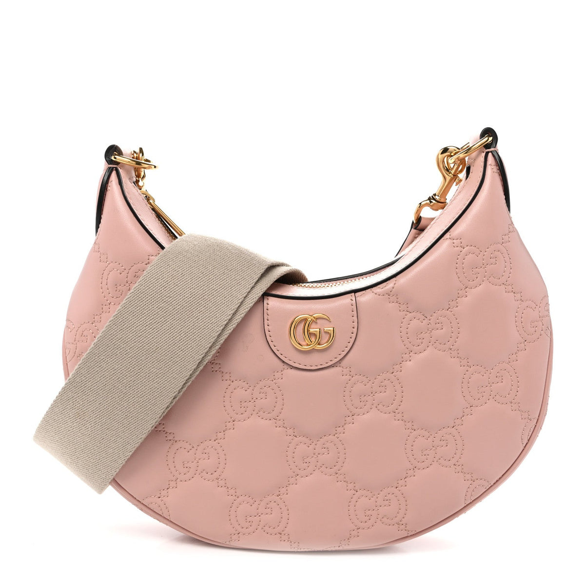 Calfskin GG Matelasse Small Hobo Shoulder Bag Perfect Pink Natural