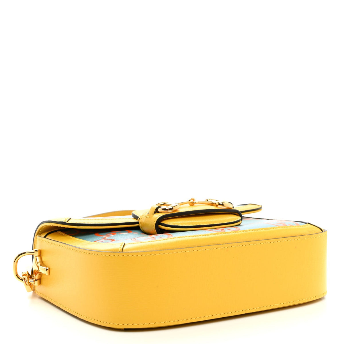 Azalea Calfskin GG Monogram Bi-Color Debossed Mini Horsebit 1955 Shoulder Bag Dusty Azure Stone Topaz Deep Orange