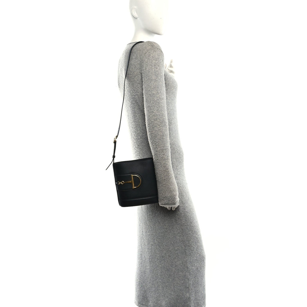 Arabella Calfskin Horsebit 73 Medium Bucket Bag Black