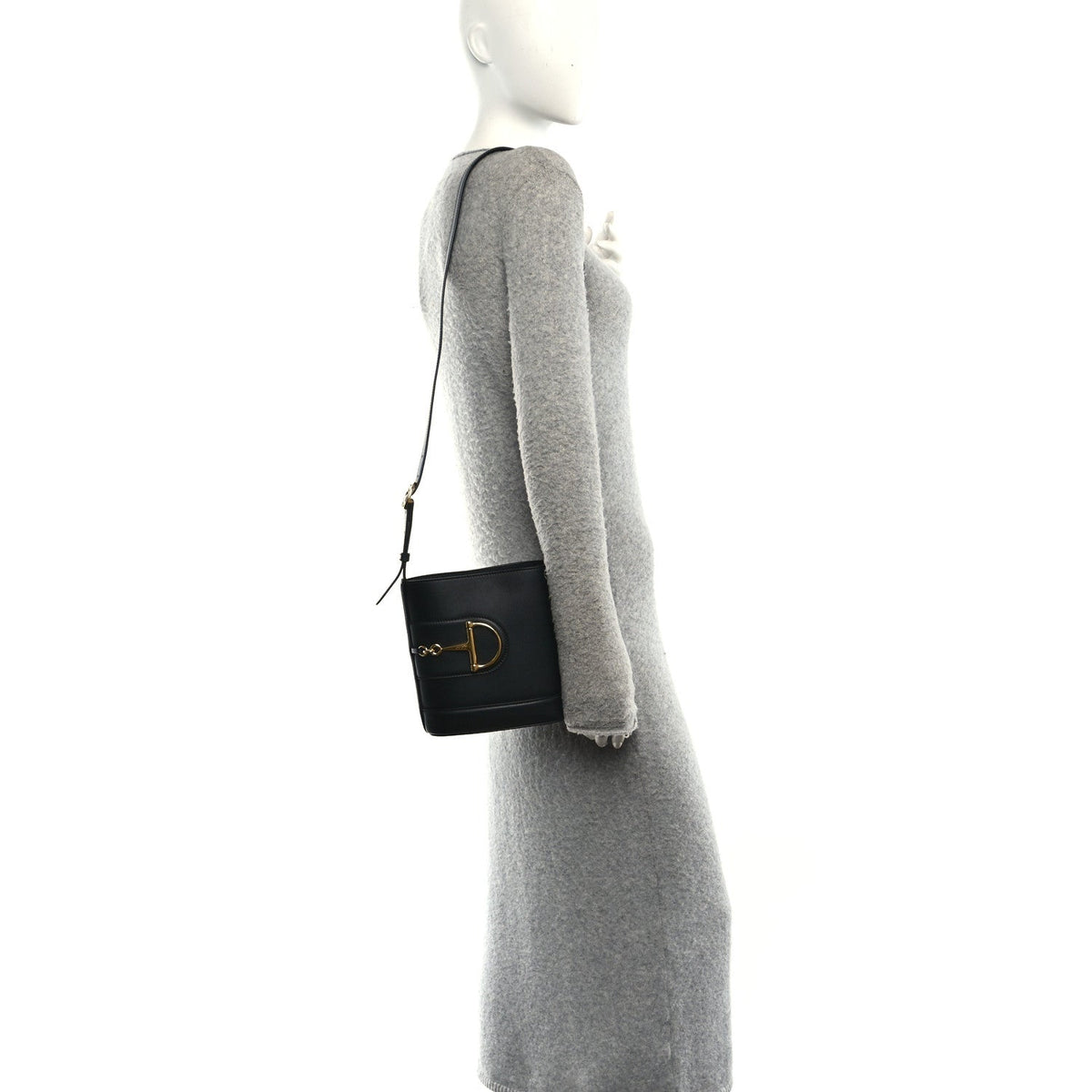 Arabella Calfskin Horsebit 73 Medium Bucket Bag Black