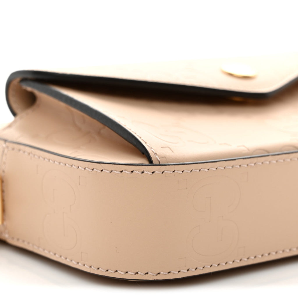 Calfskin GG Super Mini Debossed Chain Wallet Light Beige