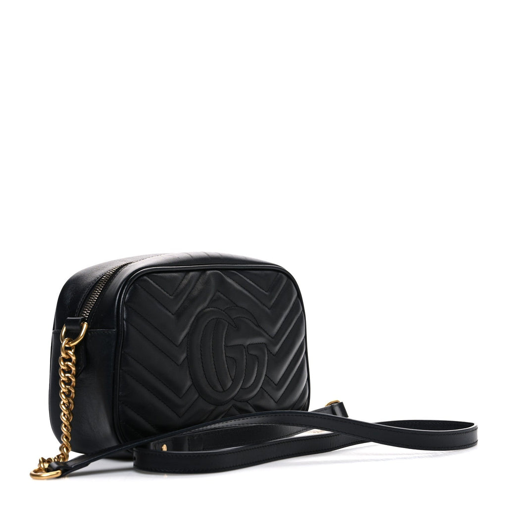 Calfskin Matelasse Small GG Marmont Chain Shoulder Bag Black