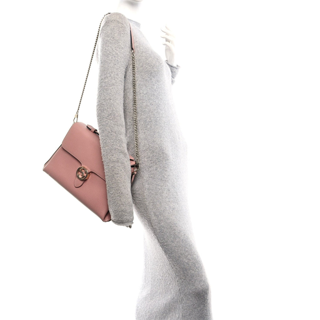 Dollar Calfskin Medium Interlocking G Top Handle Shoulder Bag Soft Pink
