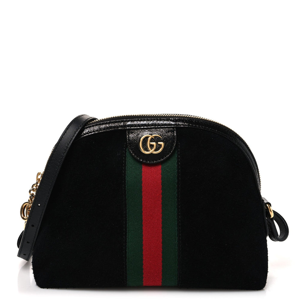 Suede Patent Web GG Small Ophidia Dome Shoulder Bag Black