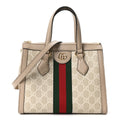 GG Supreme Monogram Textured Dollar Calfskin Web Small Ophidia Tote Bag Beige Mystic White Oatmeal