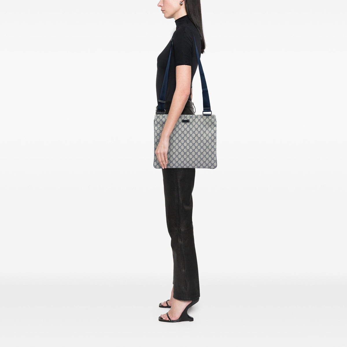 Zip Top Messenger Bag GG Coated Canvas Large