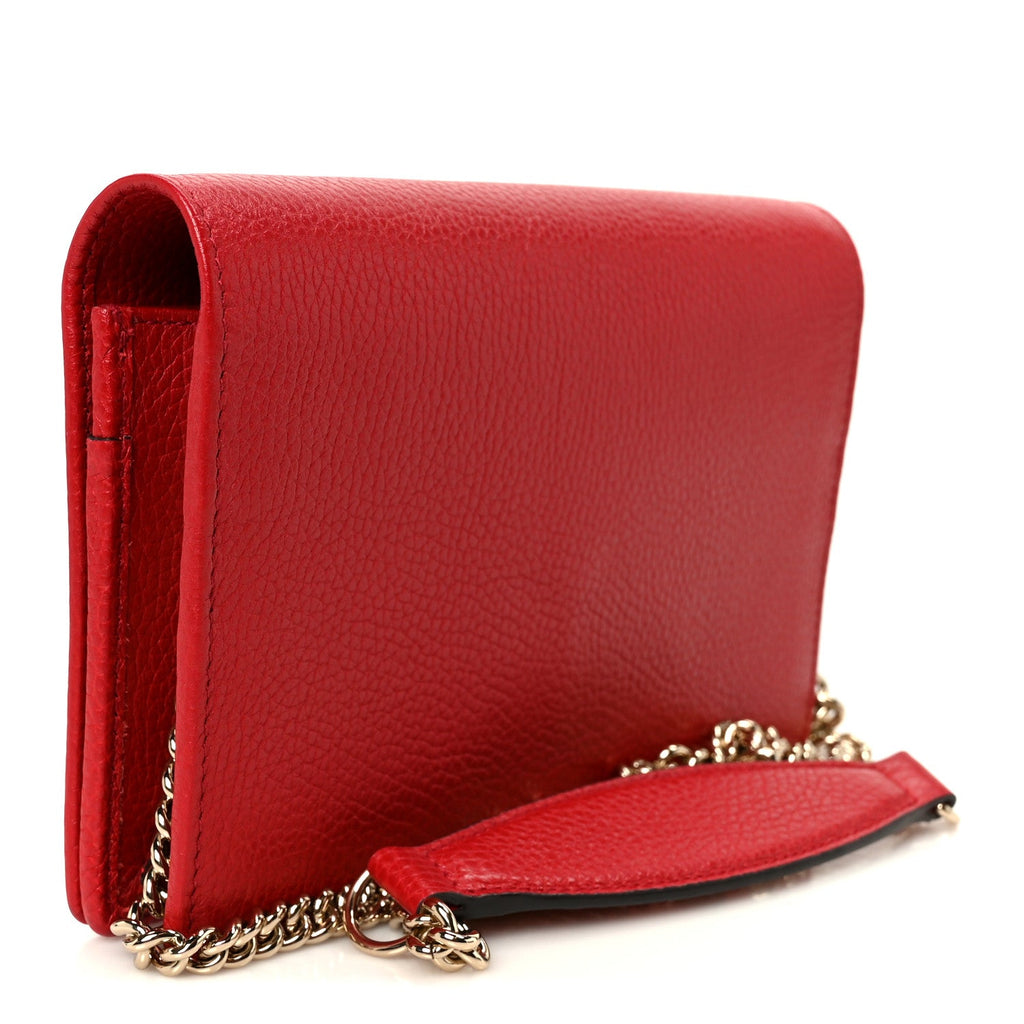 Pebbled Calfskin Soho Wallet on Chain Tabasco Red