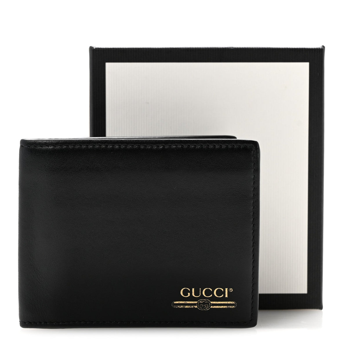 Plutone Calfskin Logo Bi-Fold Wallet Black