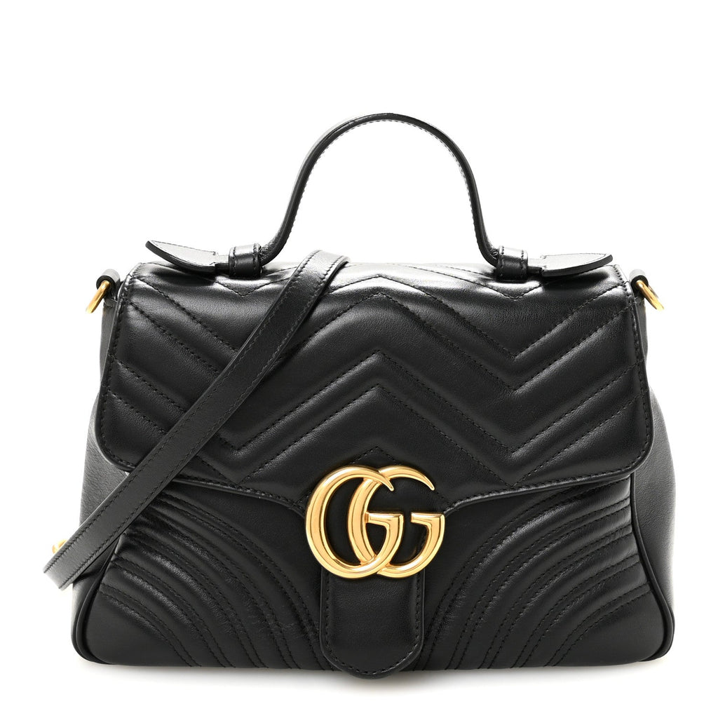 Calfskin Matelasse Small GG Marmont Top Handle Shoulder Bag Black