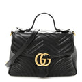 Calfskin Matelasse Small GG Marmont Top Handle Shoulder Bag Black