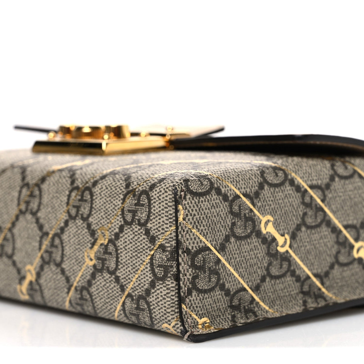 GG Supreme Monogram Calfskin Horsebit Print Mini Padlock Top Handle Shoulder Bag Beige Ebony Light Pink