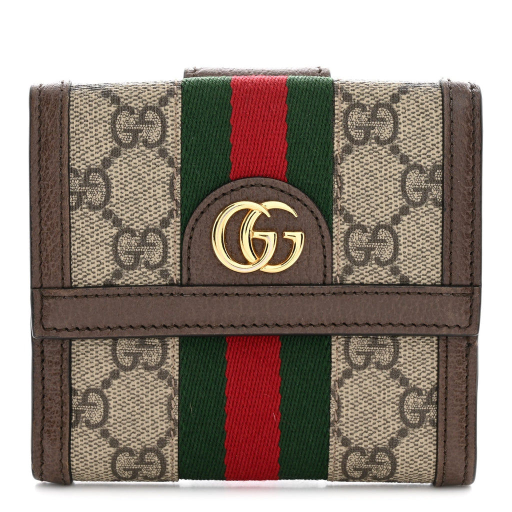GG Supreme Monogram Web Ophidia French Flap Wallet Beige New Acero