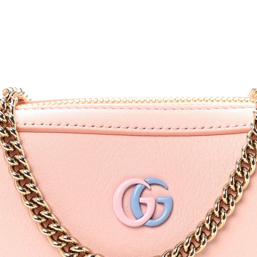 Dollar Calfskin Enamel Super Mini GG Marmont Chain Shoulder Bag Light Pink Blue
