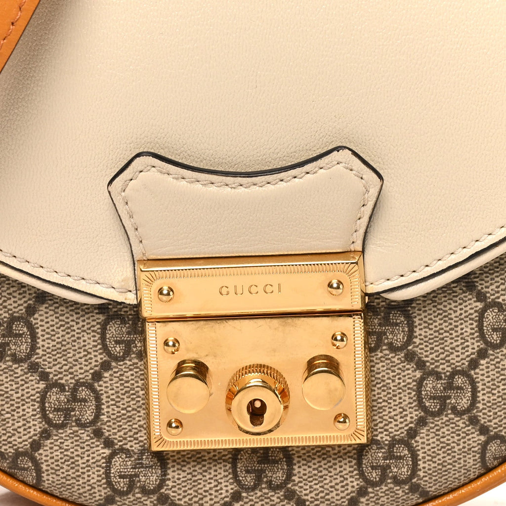 GG Supreme Monogram Calfskin Small Padlock Messenger Shoulder Bag Beige Mystic White Sun Oil