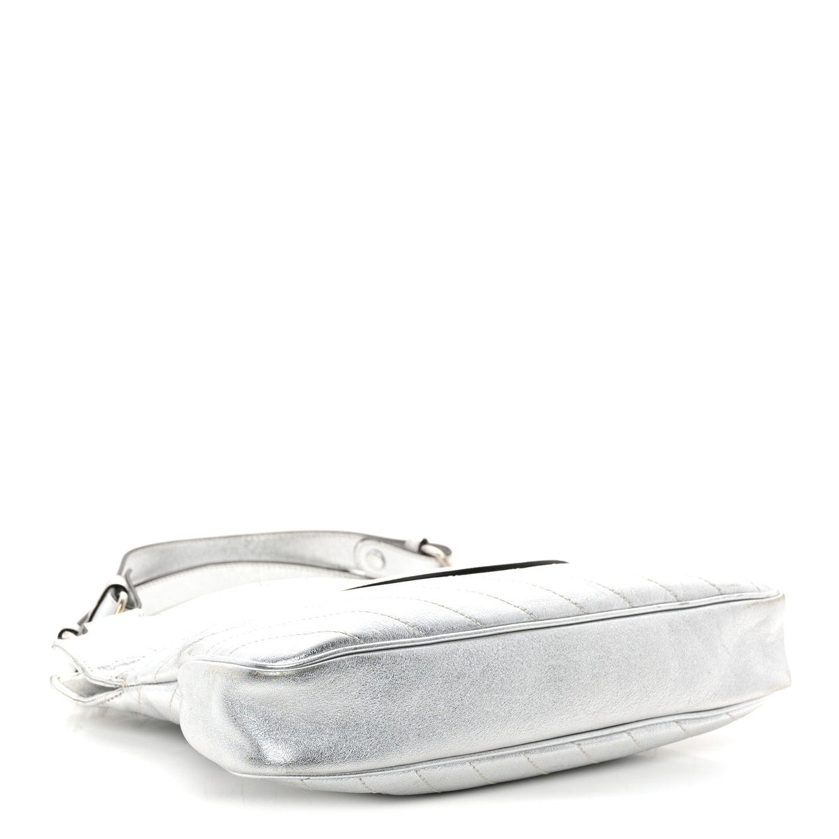 Sakai Be Green Calfskin Diagonal Stitched Small Blondie Tote Silver