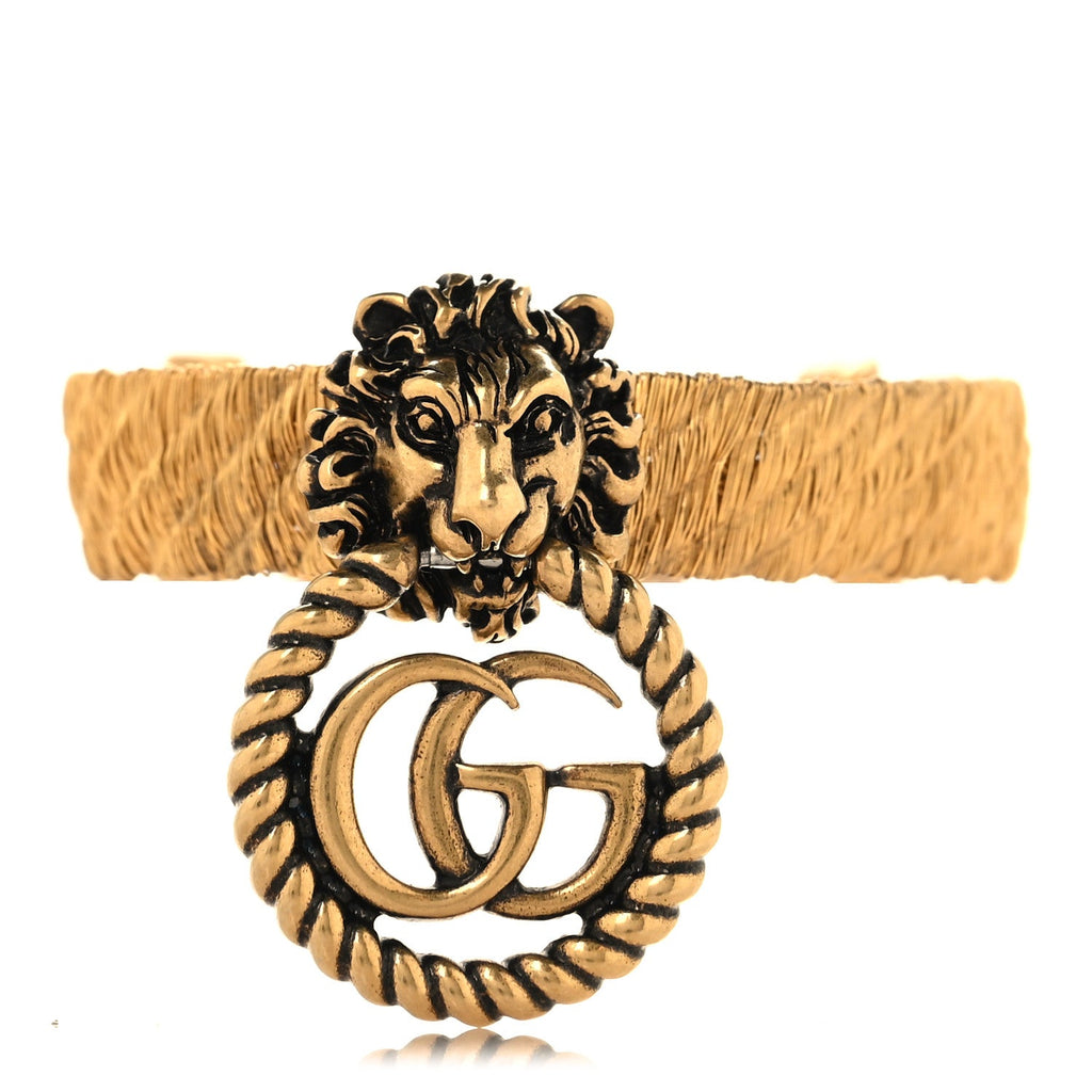 Metal GG Lion Head Bracelet Aged Gold