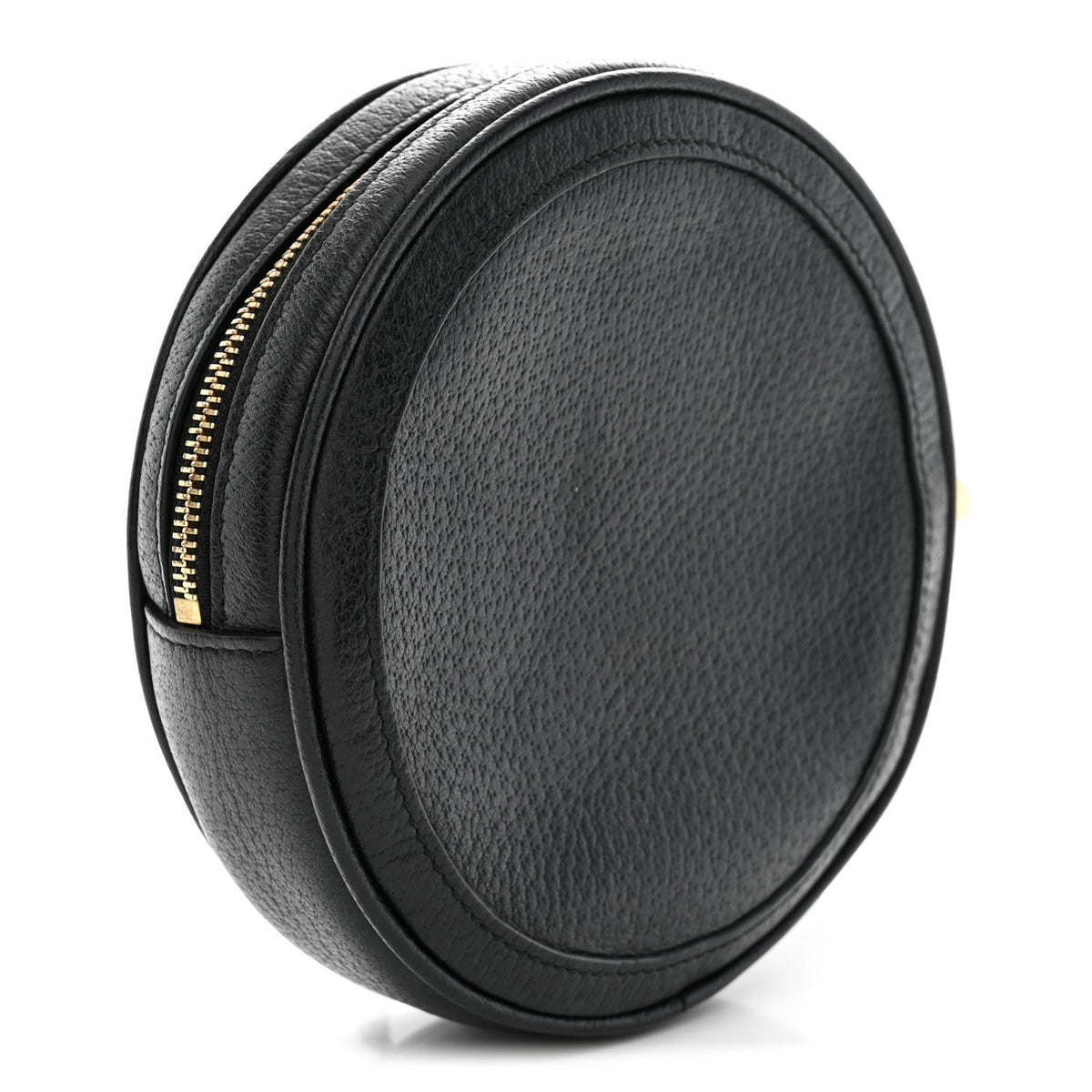 Textured Calfskin Web Ophidia Round Wrist Wallet  Black