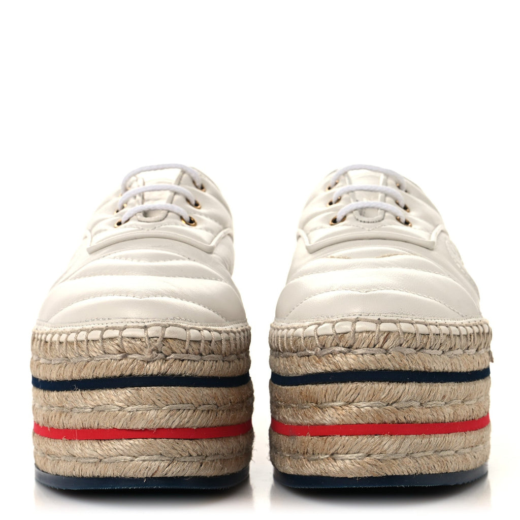 Nappa Matelasse GG Pilar Flatform Lace-Up Espadrilles 36.5 Great White