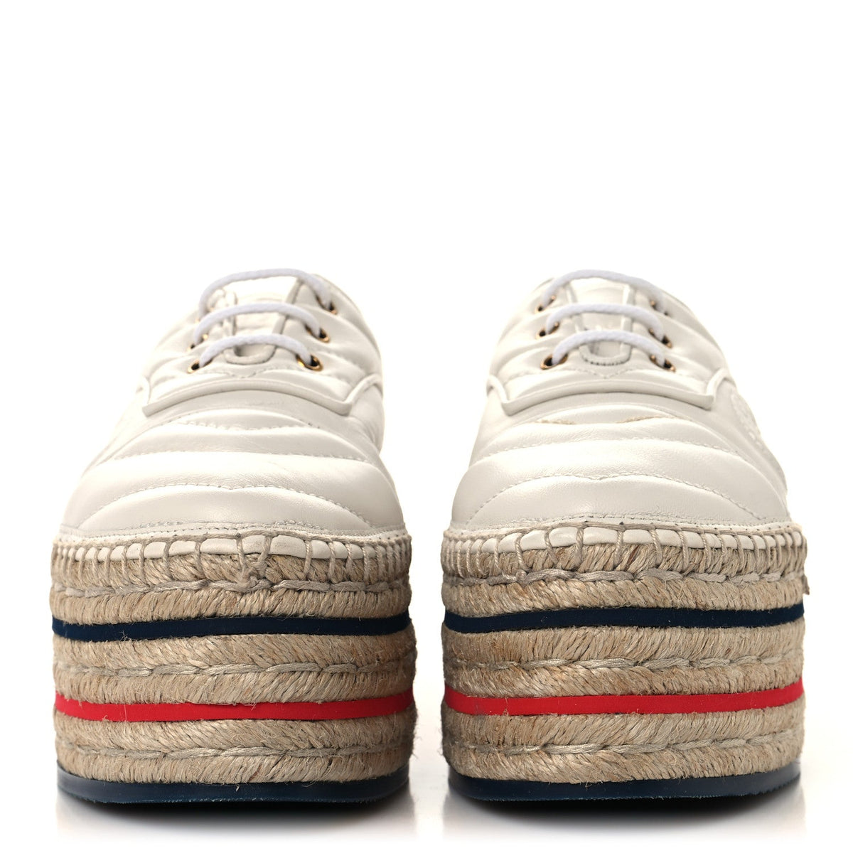 Nappa Matelasse GG Pilar Flatform Lace-Up Espadrilles 36.5 Great White
