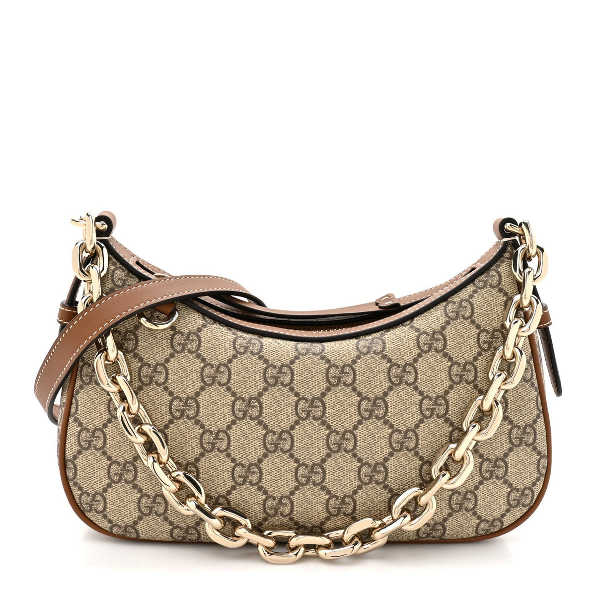GG Supreme Monogram Textured Calfskin Small Emblem Shoulder Bag Beige Dark Brown