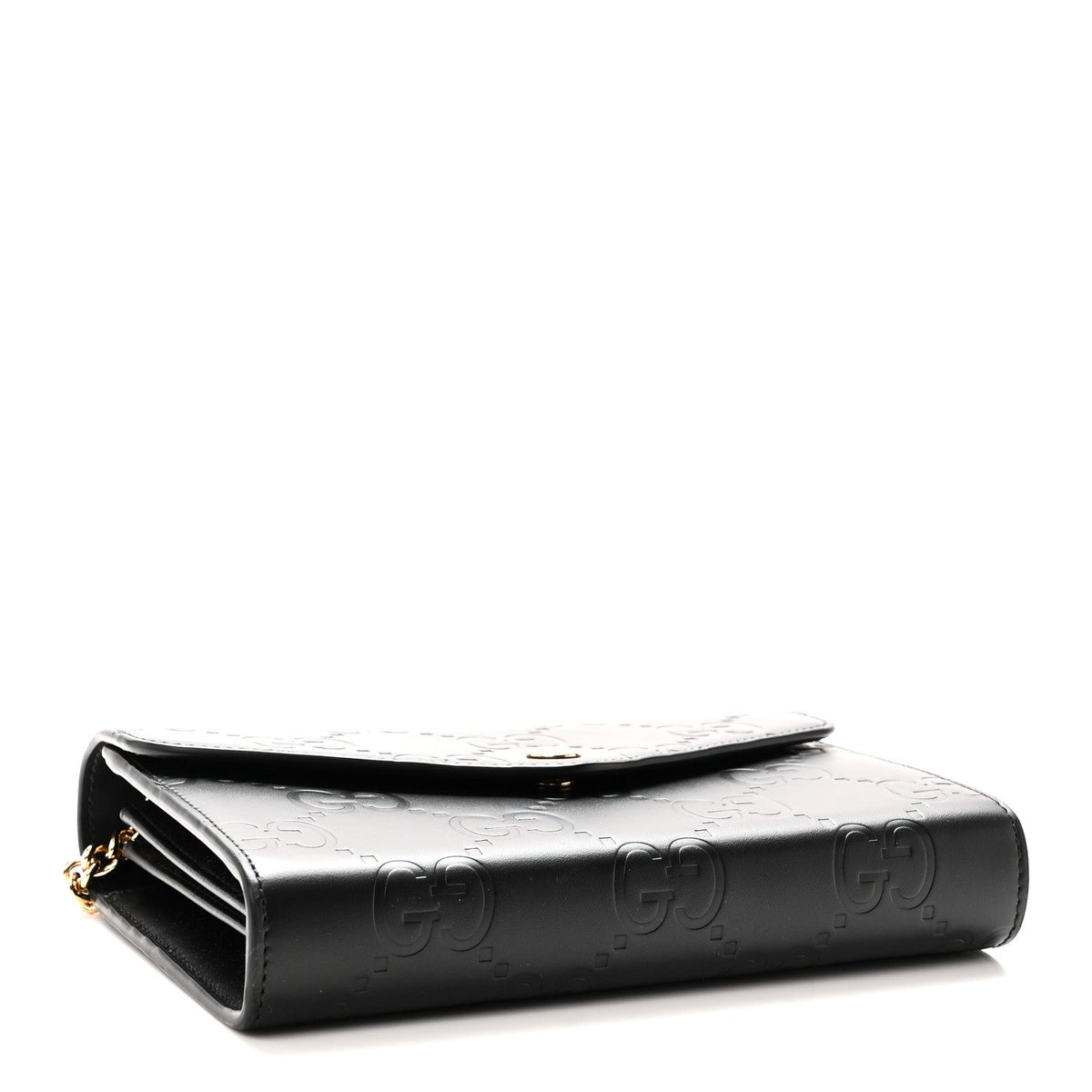 Calfskin GG Debossed Chain Wallet Black