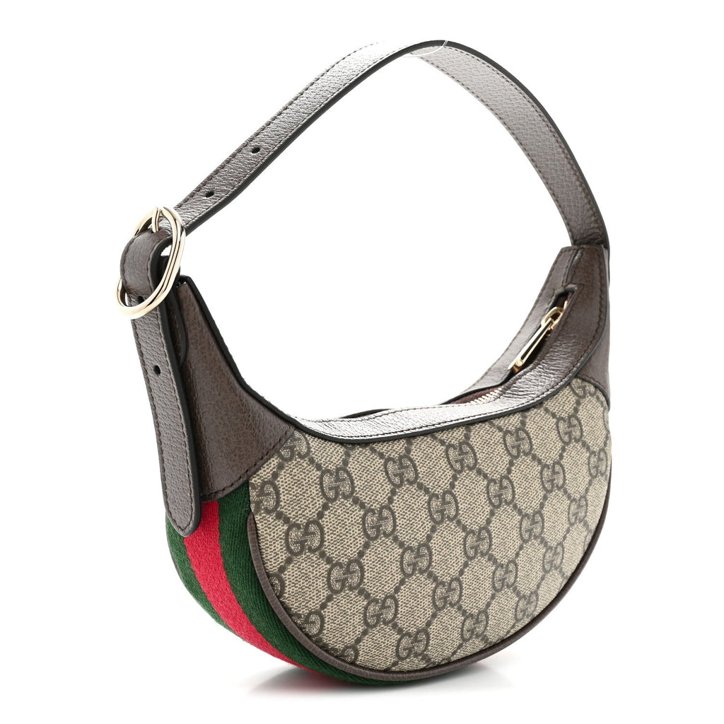 GG Supreme Monogram Textured Calfskin Web Mini Ophidia Half Moon Hobo Beige Ebony New Acero Beige Ebony New Acero