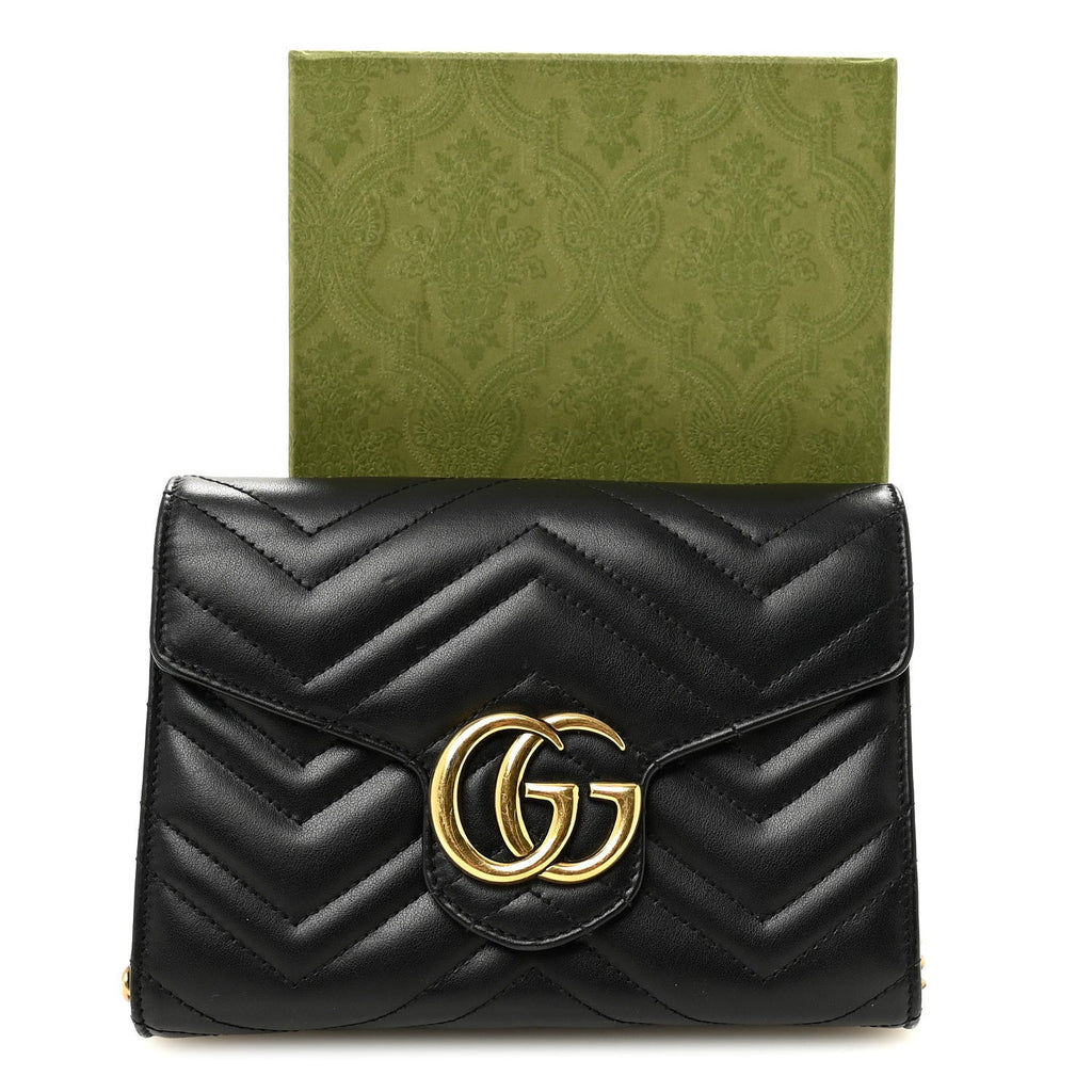 Calfskin Matelasse GG Marmont Chain Wallet Black