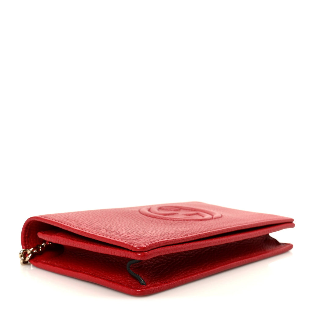 Pebbled Calfskin Soho Wallet on Chain Tabasco Red