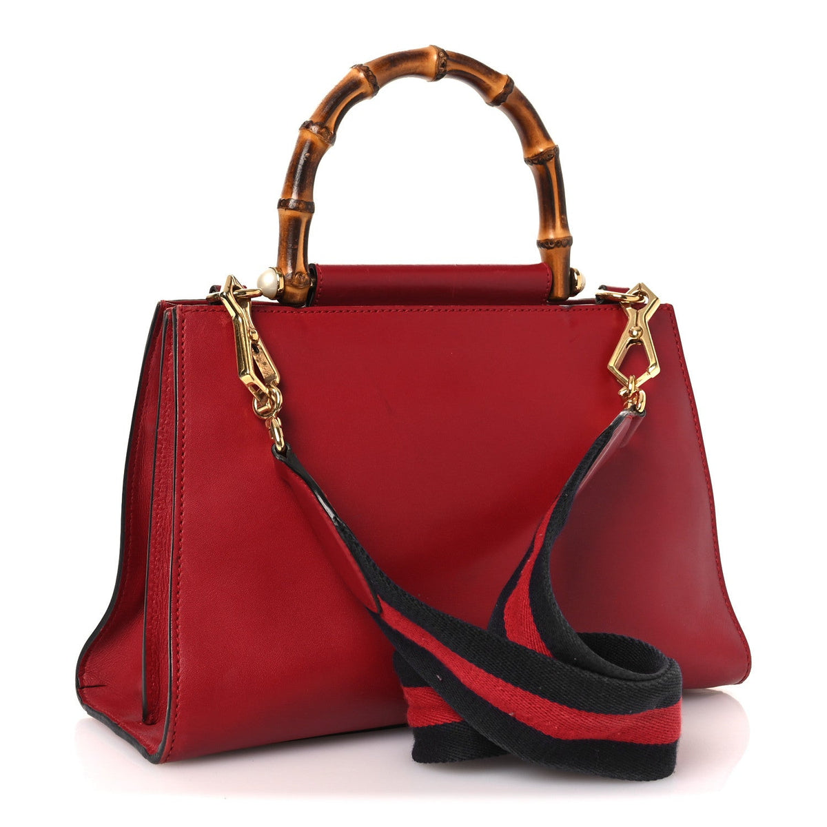 Nappa Bamboo Web Small Nymphaea Top Handle Bag Hibiscus Red