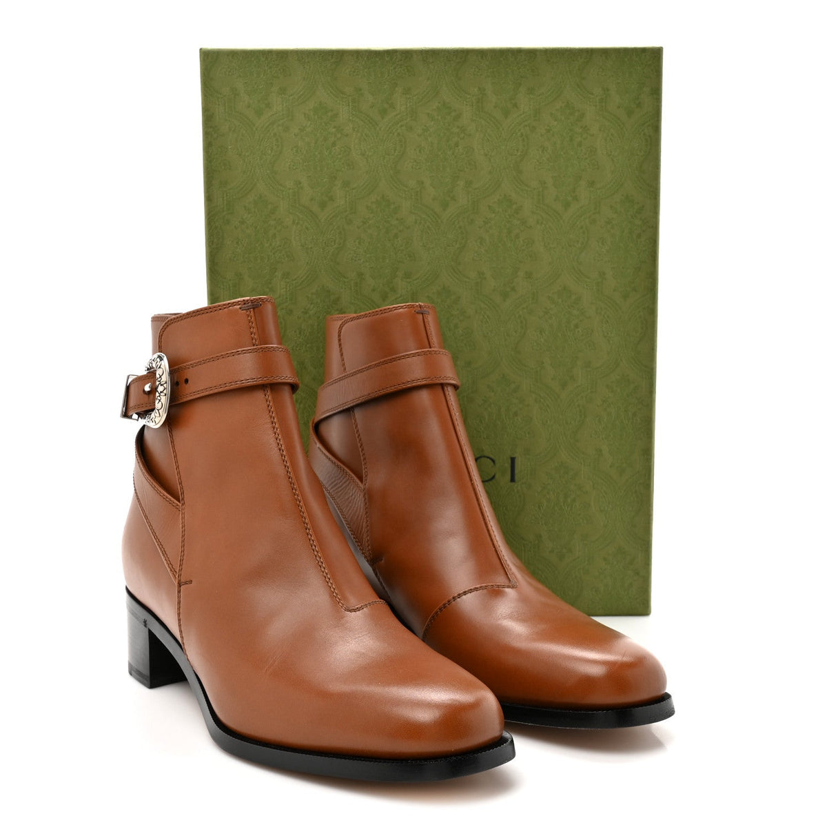 Calfskin Jakarta Buckle Boots 9 Cuir