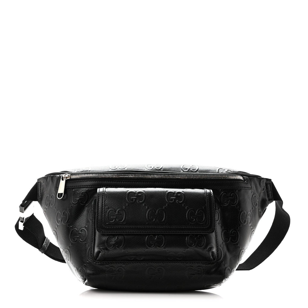 Calfskin GG Tennis Embossed Pocket Belt Bag Black