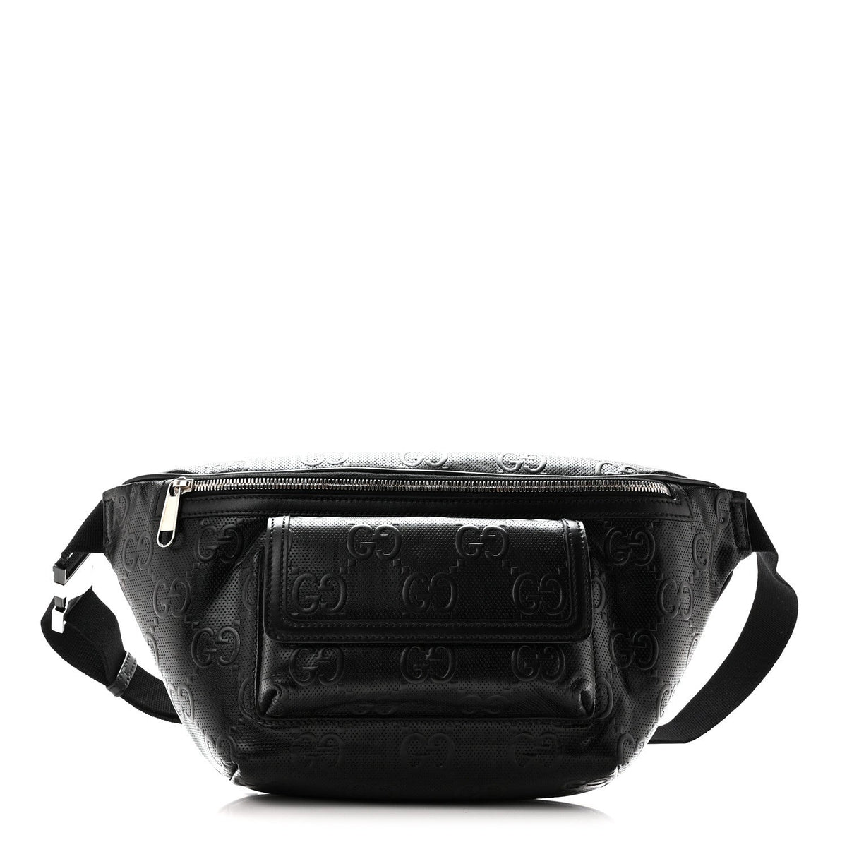 Calfskin GG Tennis Embossed Pocket Belt Bag Black