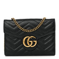 Calfskin Matelasse GG Marmont Chain Wallet Black